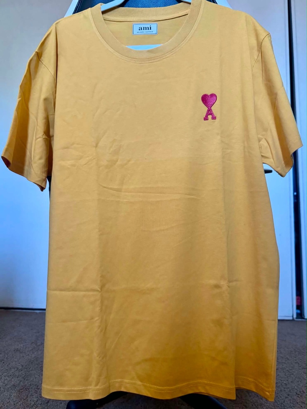 Ami Mustard Tee with Pink Heart 'A' Patch